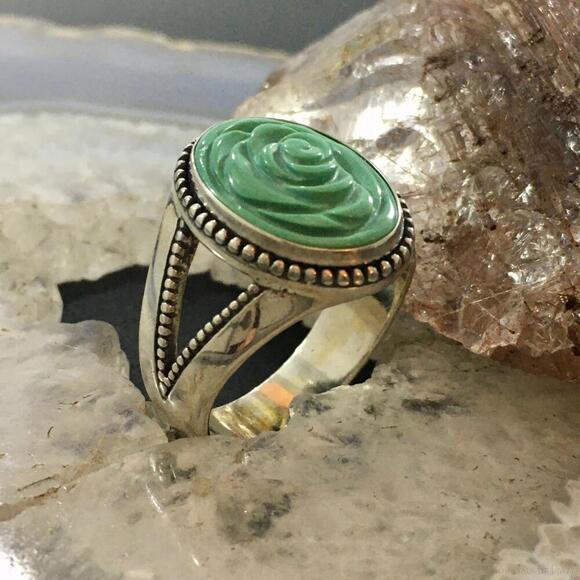 Carolyn Pollack Southwestern Style Sterling Silver Carved Turquoise Flower Ring - Picture 3 of 10